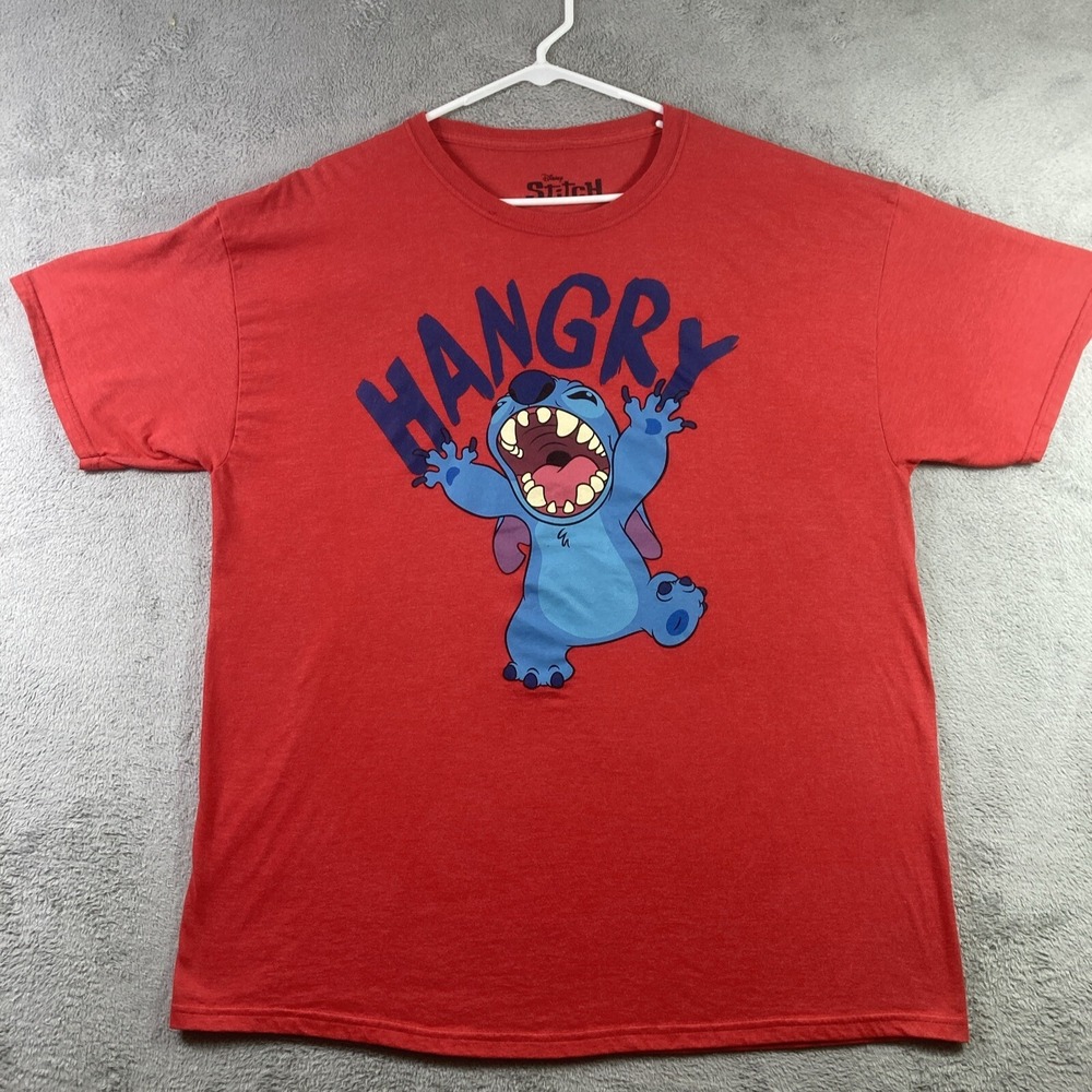 Disney Stitch Shirt Adult XL Red Hangry Graphic Tee SS Cartoon Mad Engine